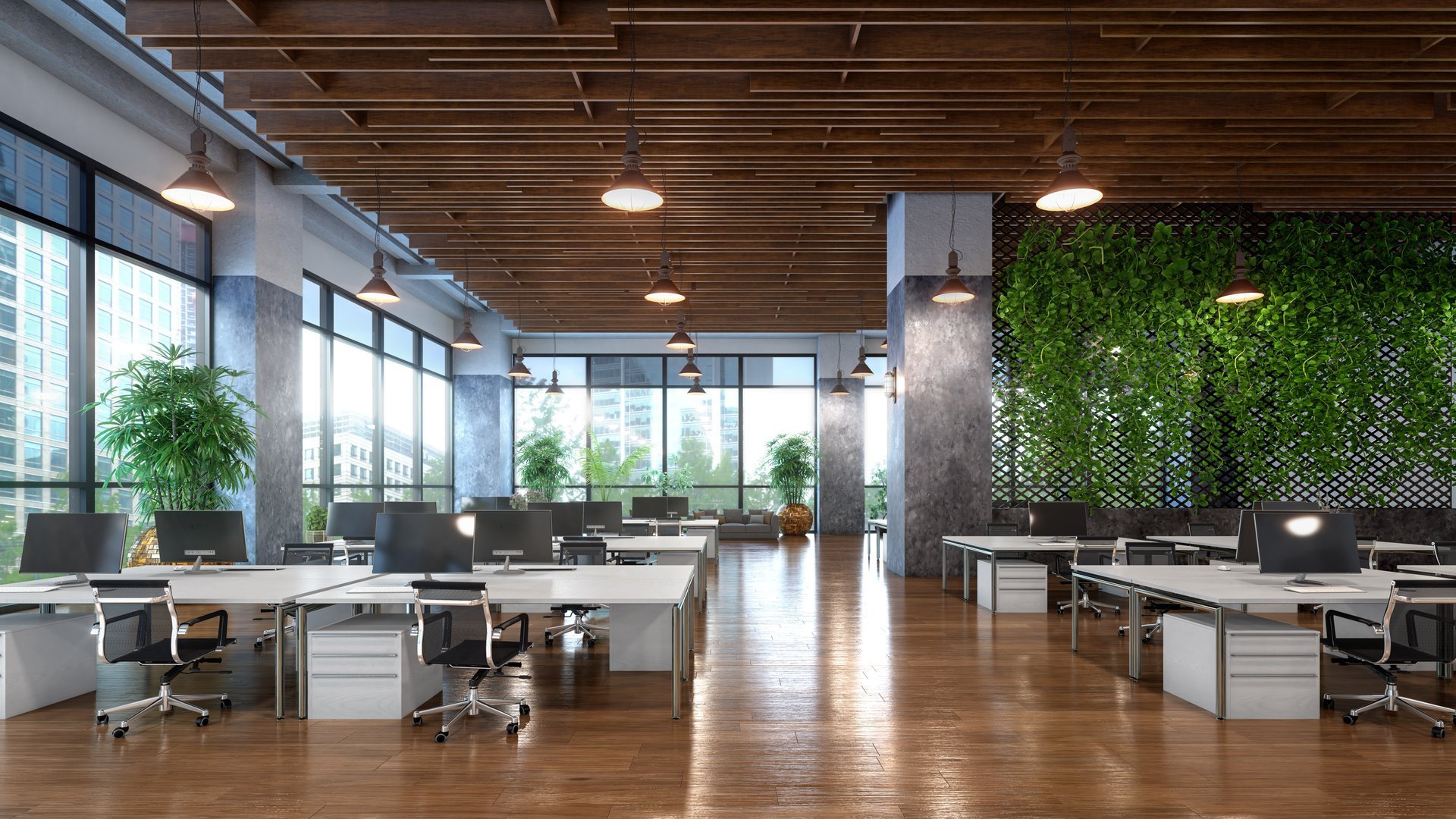 Open office with large windows interior